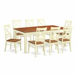 New 🤩 Rectangle East West Furniture Quincy 9-Piece Cross-And-Ladder Dining Table Set 🎁