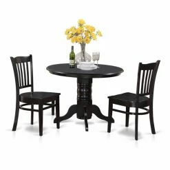 Deals ❤️ Round East West Furniture Shelton 3 Piece Comb Back Dining Table Set 🧨