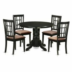 Best Sale 🧨 Round East West Furniture Shelton 5 Piece Windowpane Dining Table Set ⌛