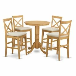 Coupon 🔔 Round East West Furniture Eden 5 Piece High Cross Dining Table Set 🎁