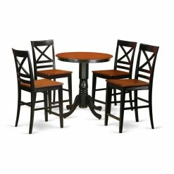 New 👍 Round East West Furniture Eden 5 Piece Cross-And-Ladder Dining Table Set 🔥