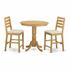 Discount 🌟 Round East West Furniture Jackson 3 Piece High Ladder Dining Table Set 👏