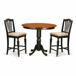 Hot Sale 🔔 Round East West Furniture Trenton 3 Piece High Splat Dining Table Set 😀
