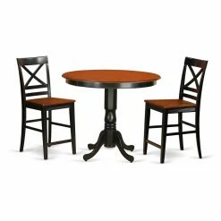 Promo 😉 Round East West Furniture Trenton 3 Piece Cross-And-Ladder Dining Table Set 🛒