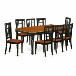 Best Pirce 🔔 Rectangle East West Furniture Dover DONI9 Nine Piece Extension Dining Table Set 🎁