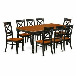 New 🌟 Rectangle East West Furniture Dover DOQU9 Nine Piece Extension Dining Table Set 🤩