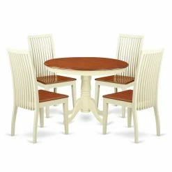 New 🌟 East West Furniture Hartland HLIP5 Five Piece Round Pedestal Dining Table Set 🧨