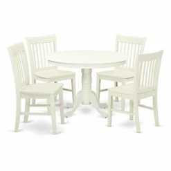 Outlet 🎉 Casual Dining Sets East West Furniture Hartland HLNO5 Five Piece Round Pedestal Dining Set ⭐
