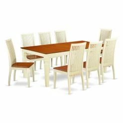 Outlet 🌟 Rectangle East West Furniture Logan LGIP9 Nine Piece Extension Dining Table Set 😀