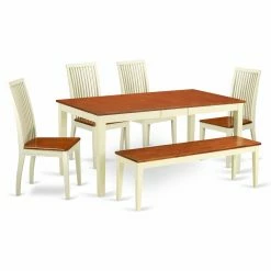 Best deal ✨ Casual Dining Sets East West Furniture Nicoli 6 Piece Dining Table Set With Bench - Buttermilk / Cherry 😉