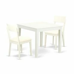 Discount 🎁 Square East West Furniture Oxford 3 Piece Dining Table Set With 2 Faux Leather Seat Dining Chairs - Linen White ❤️