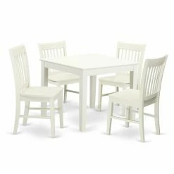 Best deal 😍 Square East West Furniture Oxford 5 Piece Dining Table Set With 4 Wood Seat Dining Chairs - Linen White 🤩