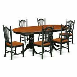 Discount 😉 East West Furniture Plainville 7 Piece Oval Extending Dining Table Set - Black / Cherry 🤩