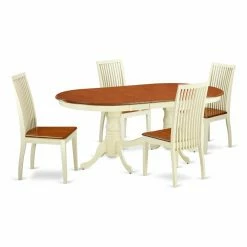 Wholesale 🎁 East West Furniture Plainville 5 Piece Oval Extending Dining Table Set - Buttermilk / Cherry 😉