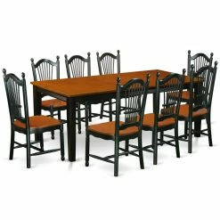 Deals 🔥 Casual Dining Sets East West Furniture Quincy 9 Piece Rectangle Extending Dining Table Set - Black / Cherry 🎁