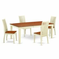 Cheapest 😍 East West Furniture Quincy 5 Piece Rectangle Extending Dining Table Set - Buttermilk / Cherry 😀