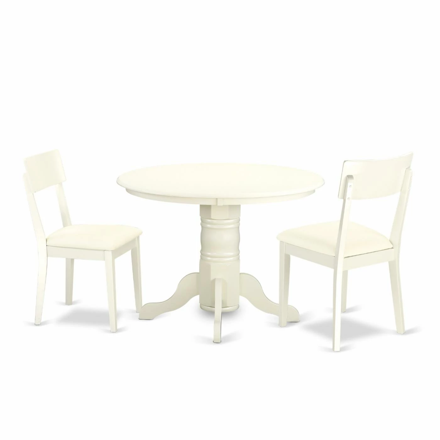 Best Sale 🛒 East West Furniture Shelton 3 Piece Round Dining Table Set With Faux Leather Seat Dining Chairs - Linen White 😉 3 Best Sale 🛒 East West Furniture Shelton 3 Piece Round Dining Table Set With Faux Leather Seat Dining Chairs - Linen White 😉