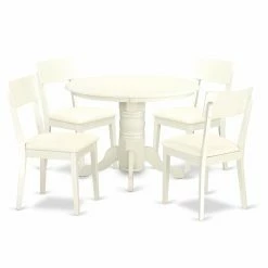 Best deal 🛒 East West Furniture Shelton 5 Piece Round Dining Table Set With Faux Leather Seat Dining Chairs - Linen White ✨