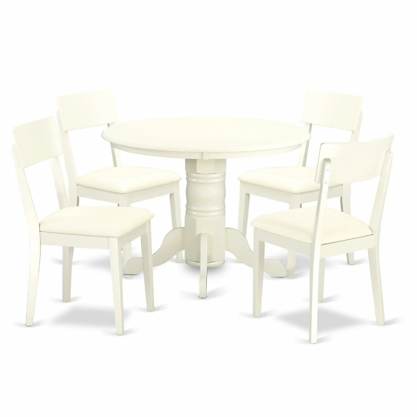 Best deal 🛒 East West Furniture Shelton 5 Piece Round Dining Table Set With Faux Leather Seat Dining Chairs - Linen White ✨ 3 Best deal 🛒 East West Furniture Shelton 5 Piece Round Dining Table Set With Faux Leather Seat Dining Chairs - Linen White ✨