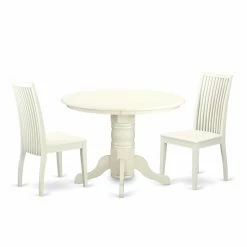 Deals 💯 East West Furniture Shelton 3 Piece Round Dining Table Set With Slat Back Chairs - Linen White 🤩