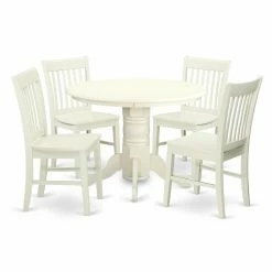 Flash Sale 🤩 Round East West Furniture Shelton 5 Piece Dining Table Set With Wood Seat Dining Chairs - Linen White ⌛