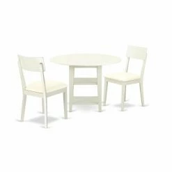 Brand new ๐ Round East West Furniture Sudbury 3 Piece Extension Dining Table Set - Linen White ๐ฅฐ