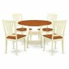 New 🛒 East West Furniture Sudbury 5 Piece Round Extending Dining Table Set With Wood Seat Chairs 🔥 -Kitchen Sales Store masterEASE1427