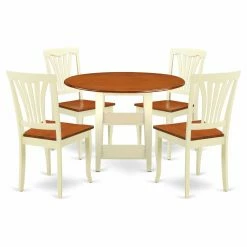 New ๐ East West Furniture Sudbury 5 Piece Round Extending Dining Table Set With Wood Seat Chairs ๐ฅ