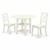 Best Sale ⌛ Round East West Furniture Sudbury 3 Piece Dual Drop Leaf Dining Table Set With Cross Back Dining Chairs - Linen White 🔥 -Kitchen Sales Store masterEASE1428