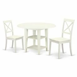 Best Sale โ Round East West Furniture Sudbury 3 Piece Dual Drop Leaf Dining Table Set With Cross Back Dining Chairs - Linen White ๐ฅ