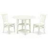 New 🌟 Round East West Furniture Sudbury 3 Piece Dual Drop Leaf Dining Table Set With Slat Back Chairs - Linen White ⭐ -Kitchen Sales Store masterEASE1432