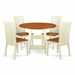 Outlet 👏 East West Furniture Sudbury 5 Piece Round Extending Dining Table Set ❤️
