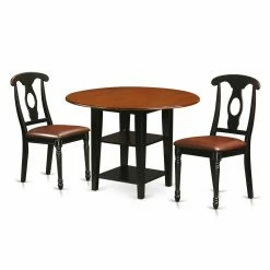 Best deal 🛒 Round East West Furniture Sudbury 3 Piece Dual Drop Leaf Dining Table Set With Keyhole Chairs 🌟