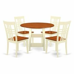 Best Pirce 🤩 East West Furniture Sudbury 5 Piece Round Dual Drop Leaf Dining Table Set With Wood Seat Dining Chairs 💯