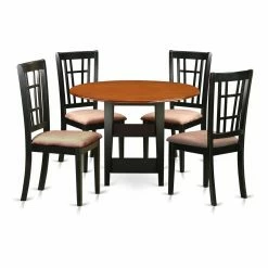 Discount 👍 Round East West Furniture Sudbury 5 Piece Dual Drop Leaf Dining Table Set With Lattice Back Chairs 😀