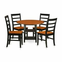 Best deal ✨ Round East West Furniture Sudbury 5 Piece Dual Drop Leaf Dining Table Set With Ladder Back Chairs 👍