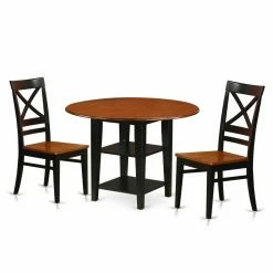 Brand new ๐ Round East West Furniture Sudbury 3 Piece Dual Drop Leaf Dining Table Set With Cross Back Chairs ๐