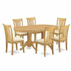 Kitchen Sales Store 33 Flash Sale 🎁 Oval East West Furniture Vancouver 7 Piece Extending Dining Table Set With Cushioned Chairs - Oak ✨