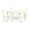 Budget 💯 Rectangle East West Furniture Weston 5 Piece Extending Dining Table Set With Solid Faux Leather Seat Chairs - Linen White ❤️ -Kitchen Sales Store masterEASE1454