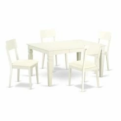 Budget 💯 Rectangle East West Furniture Weston 5 Piece Extending Dining Table Set With Solid Faux Leather Seat Chairs - Linen White ❤️