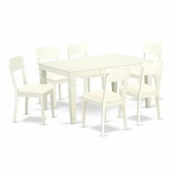 Top 10 👏 Rectangle East West Furniture Weston 7 Piece Extending Dining Table Set With Faux Leather Seat Chairs - Linen White 💯