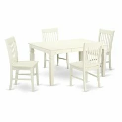 Coupon 😍 Rectangle East West Furniture Weston 5 Piece Extending Dining Table Set And Wood Seat Dining Chairs - Linen White 😀