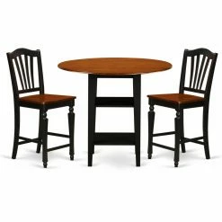Wholesale 💯 Round East West Furniture Sudbury 3 Piece Double Drop Leaf Dining Table Set With Slat Back Chairs 💯