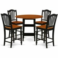 Discount ✨ Round East West Furniture Sudbury 5 Piece Double Drop Leaf Dining Table Set With Slat Back Chairs 🛒