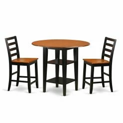 Outlet ❤️ Round East West Furniture Sudbury 3 Piece Extension Dining Table Set With Ladder Back Chairs - Black / Cherry 🎁