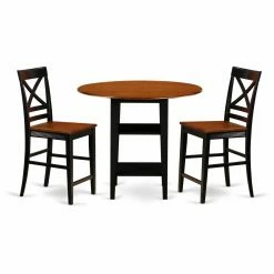 Coupon 😍 Round East West Furniture Sudbury 3 Piece Double Drop Leaf Dining Table Set With Cross Back Chairs 💯