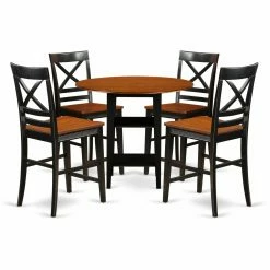 Best Sale ๐ Round East West Furniture Sudbury 5 Piece Double Drop Leaf Dining Table Set With Cross Back Chairs ๐