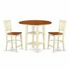 Wholesale 👏 Round East West Furniture Sudbury 3 Piece Double Drop Leaf Dining Table Set With Slat Back Chairs - Buttermilk / Cherry 🔥 -Kitchen Sales Store masterEASE1471