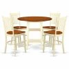 Discount 🥰 Round East West Furniture Sudbury 5 Piece Double Drop Leaf Dining Table Set With Slat Back Chairs - Buttermilk / Cherry 😉 -Kitchen Sales Store masterEASE1472