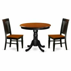 Promo 💯 East West Furniture Antique 3 Piece Round Dining Table Set With Wood Chairs 🔔